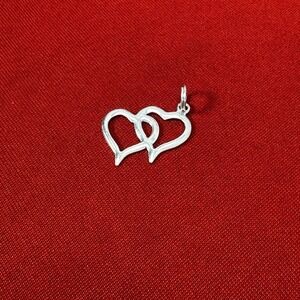 Vintage Silver Tone Double Interlocking Heart Charm Pendant
